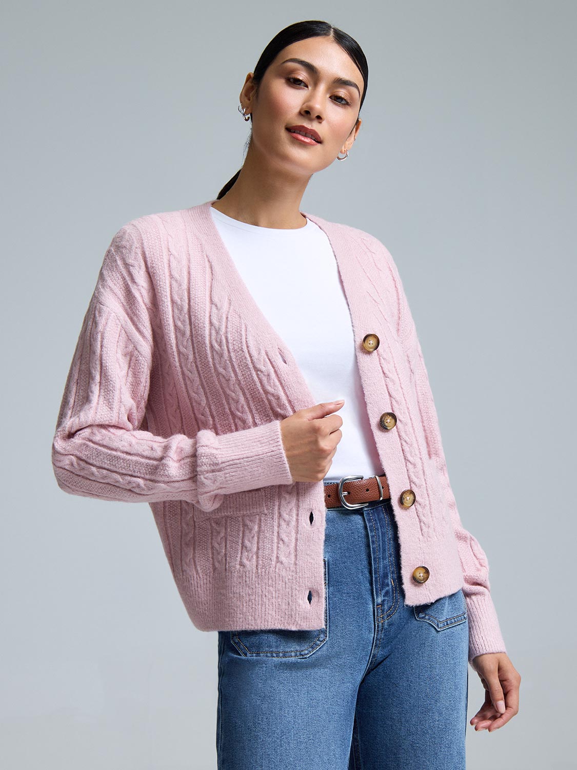 V-Neck Cable Knit Cardigan