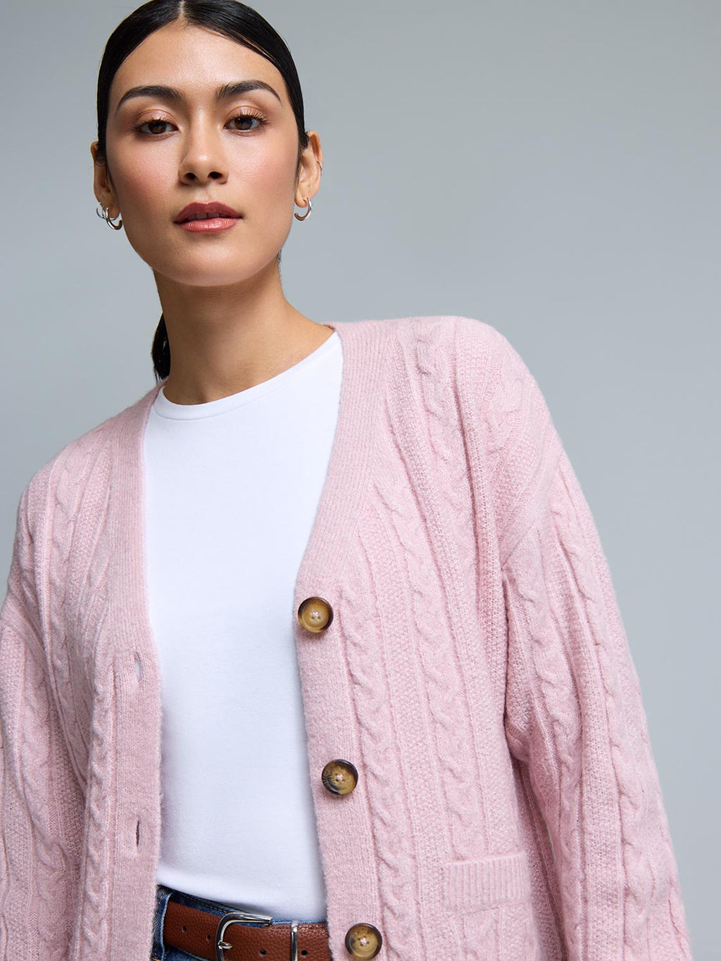 V-Neck Cable Knit Cardigan