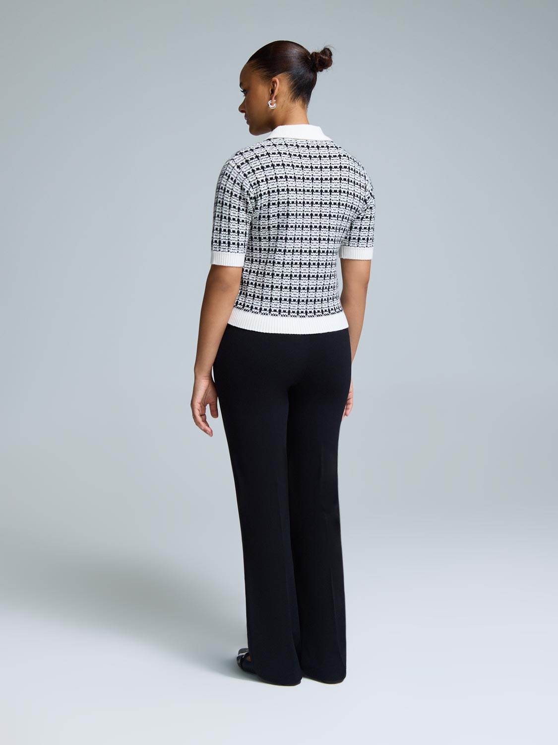 Short Sleeve Button-Up Boucl? Sweater