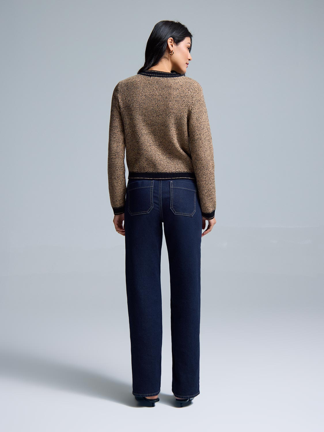 Metallic Button-Front Cardigan