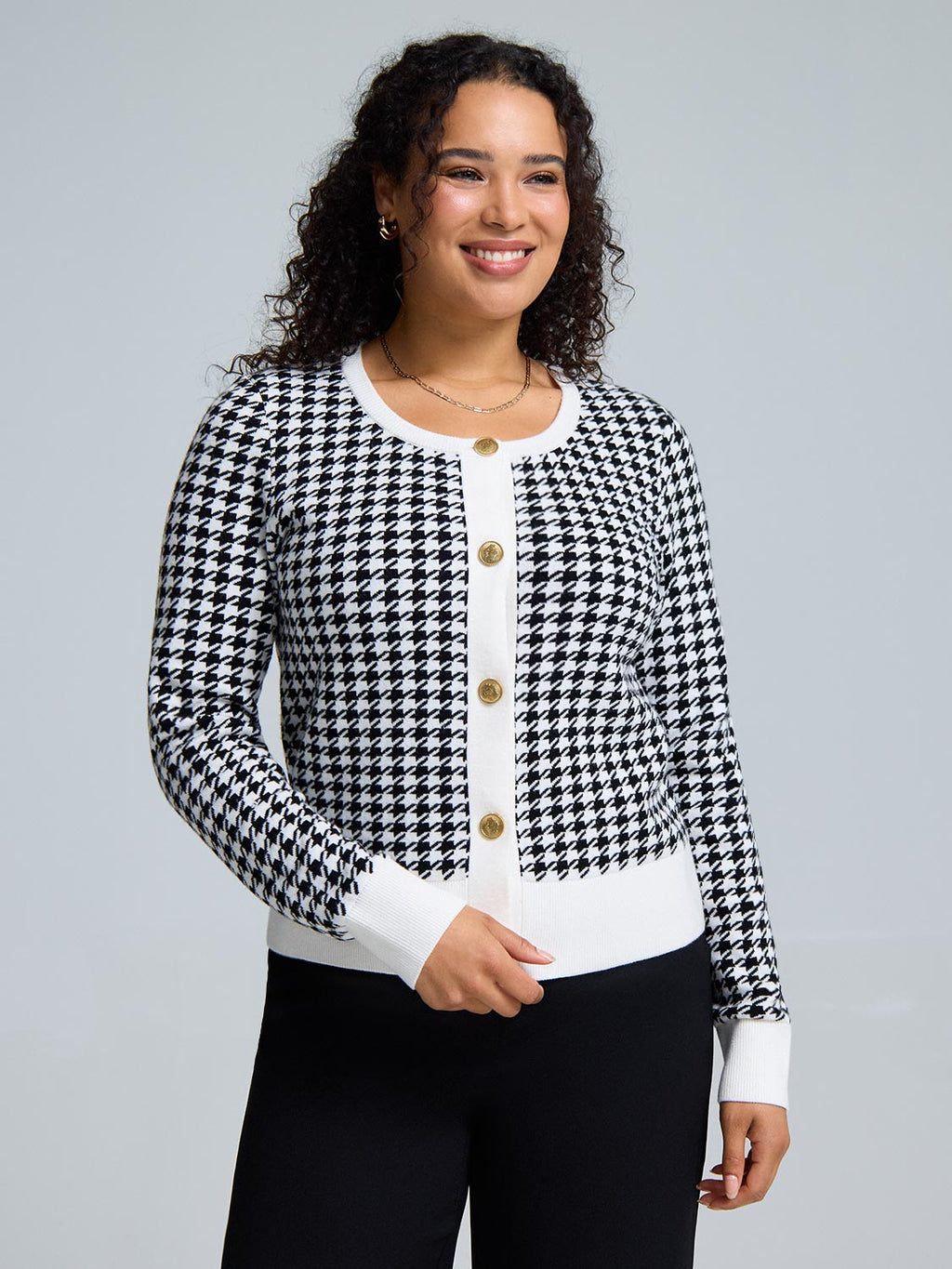 Jacquard Button-Front Cardigan