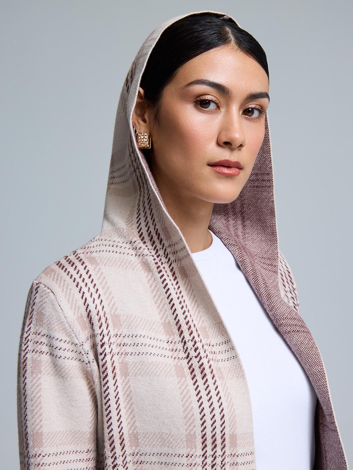 Hooded Plaid Coatigan