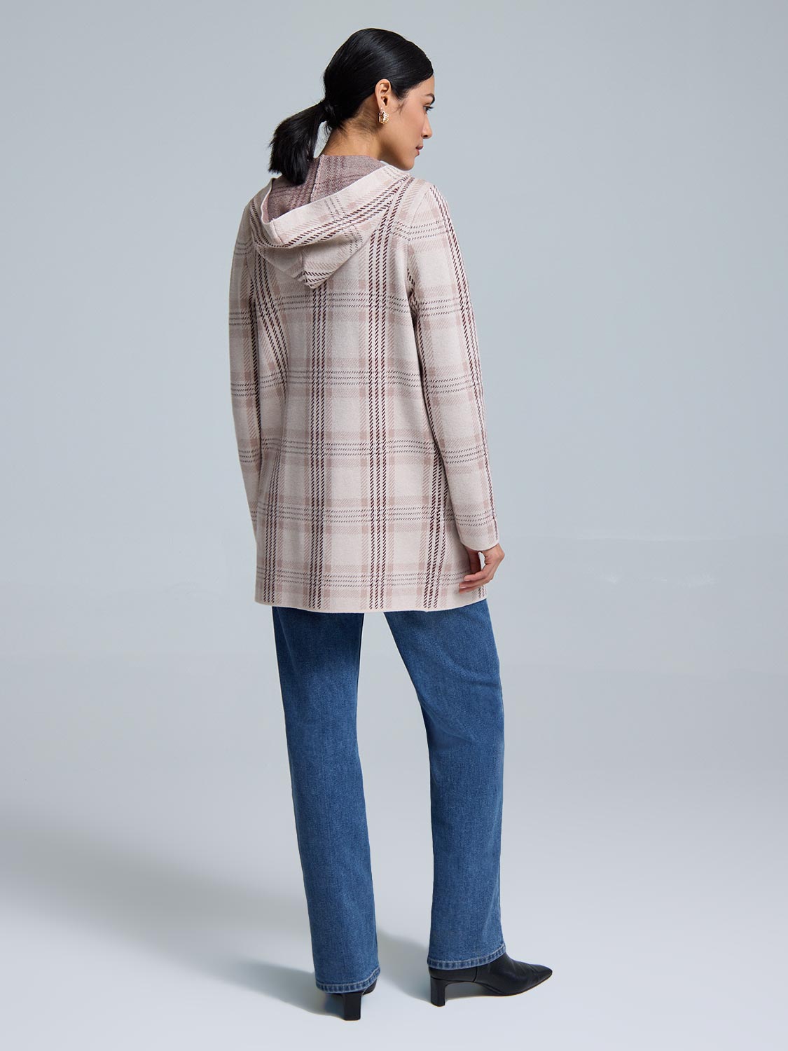 Hooded Plaid Coatigan