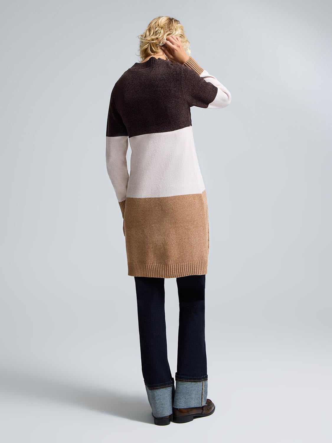 Chenille Colour Block Long Cardigan