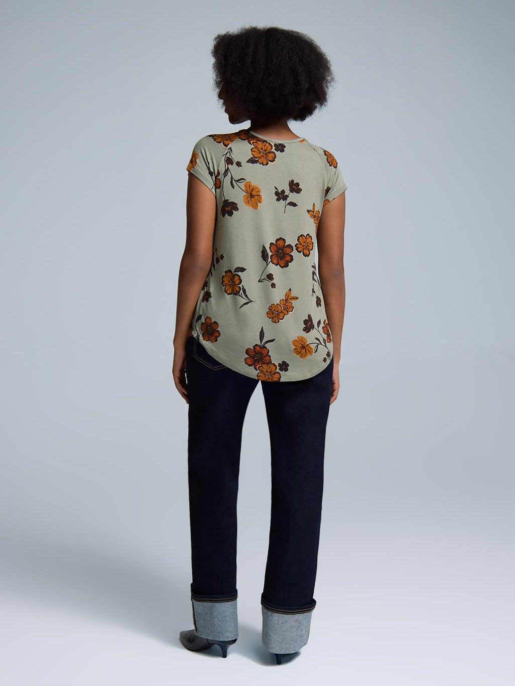 Short Raglan Sleeve Floral T-Shirt