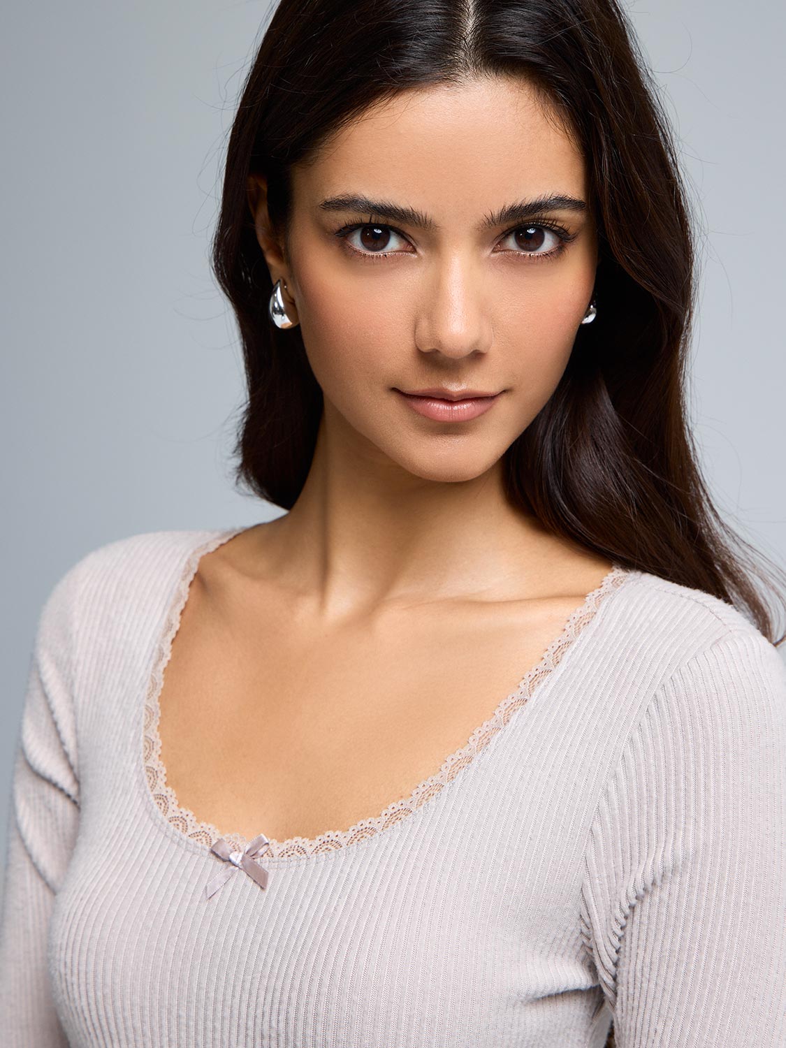 Mini Rib Lace Trim Pajama Top