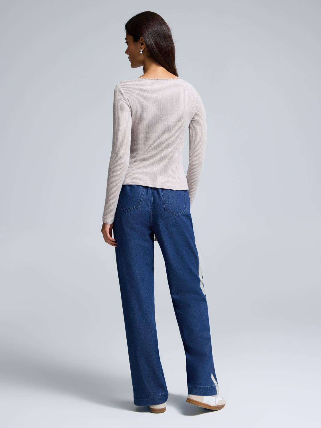 Mini Rib Lace Trim Pajama Top