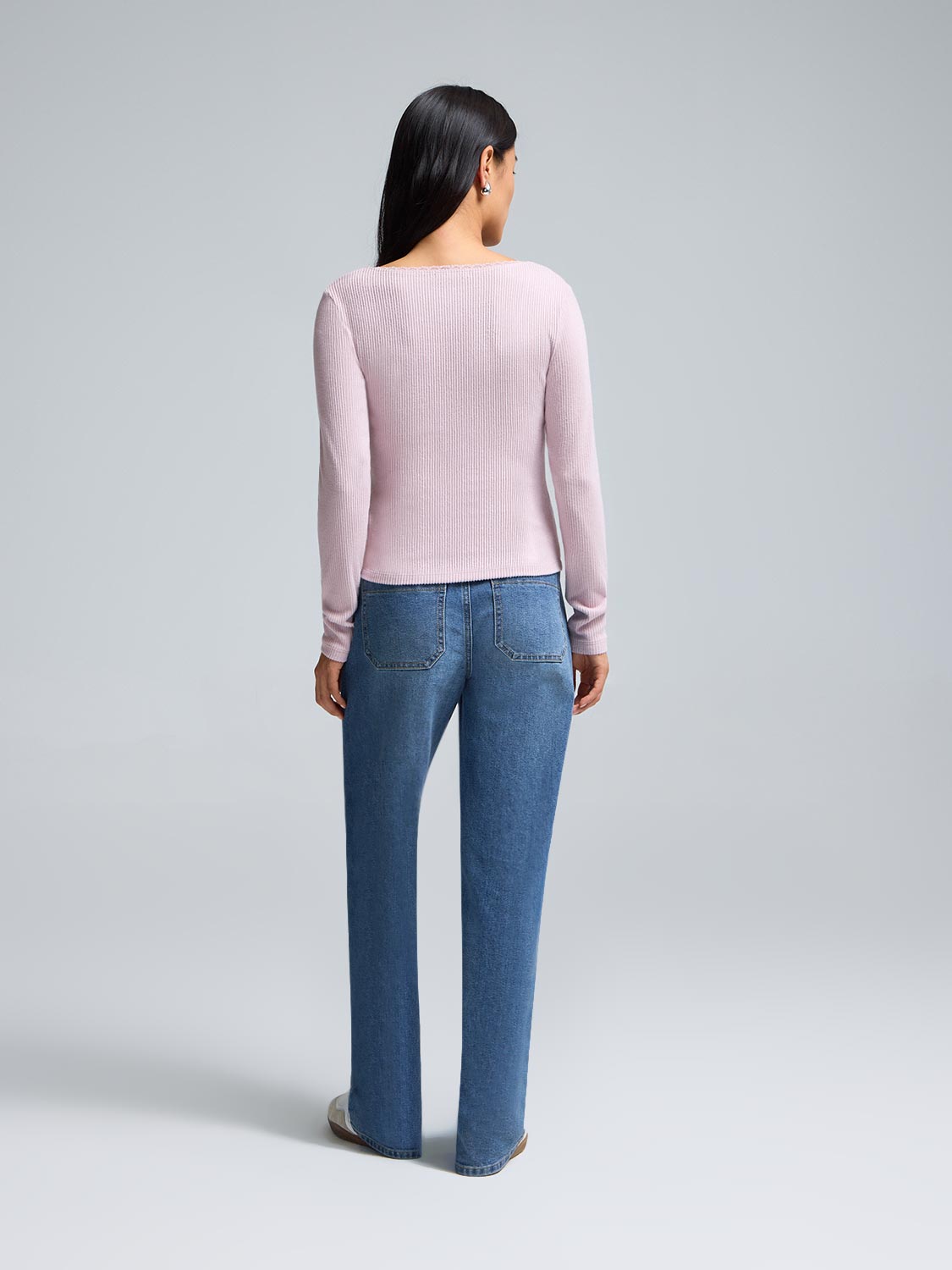 Mini Rib Lace Trim Pajama Top