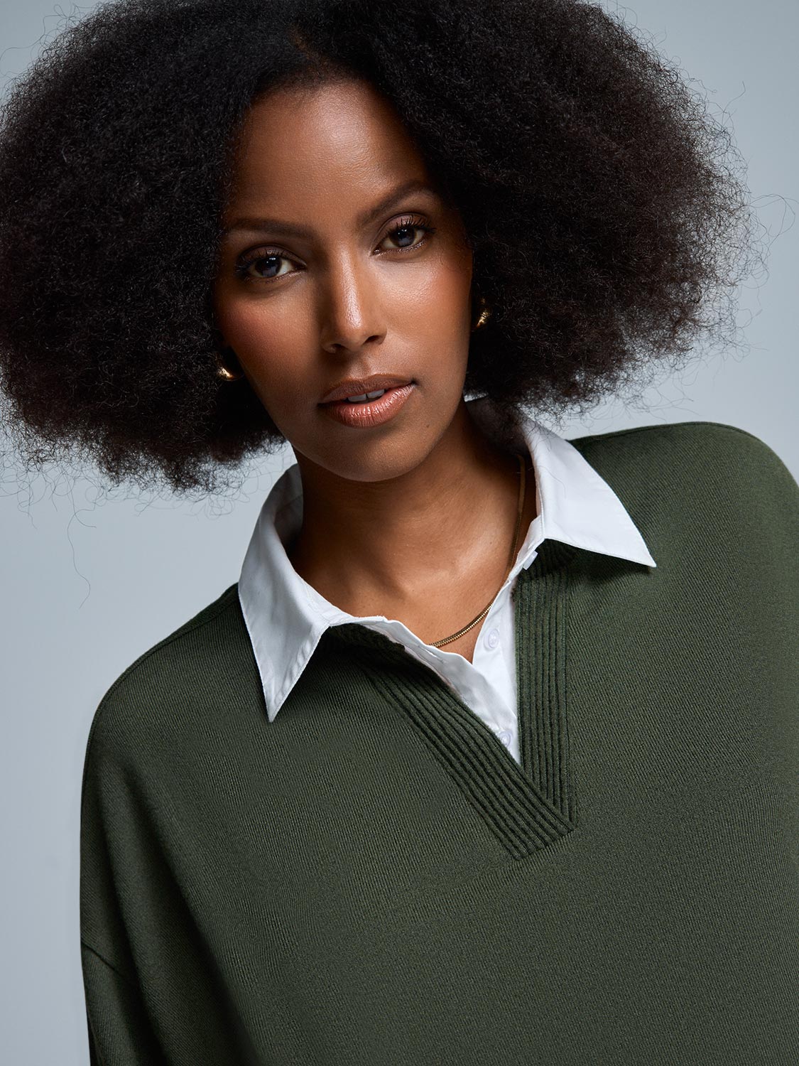 Poplin Collar Melange Top