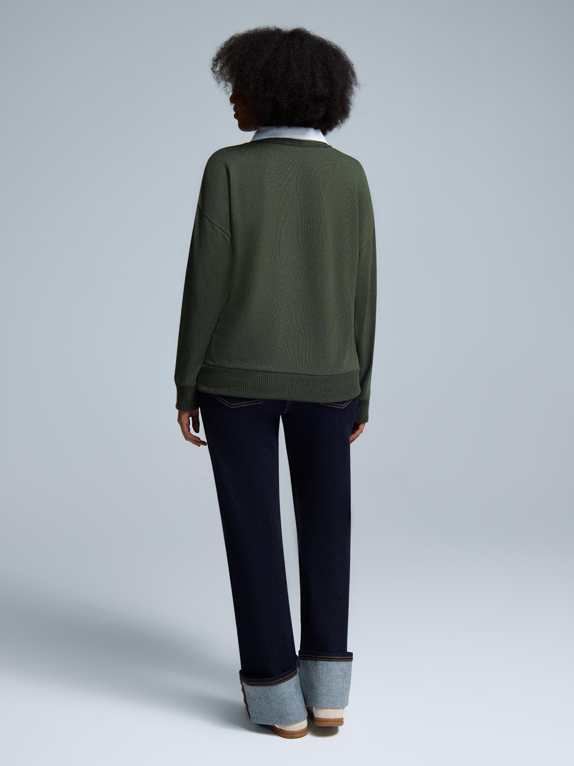 Poplin Collar Melange Top