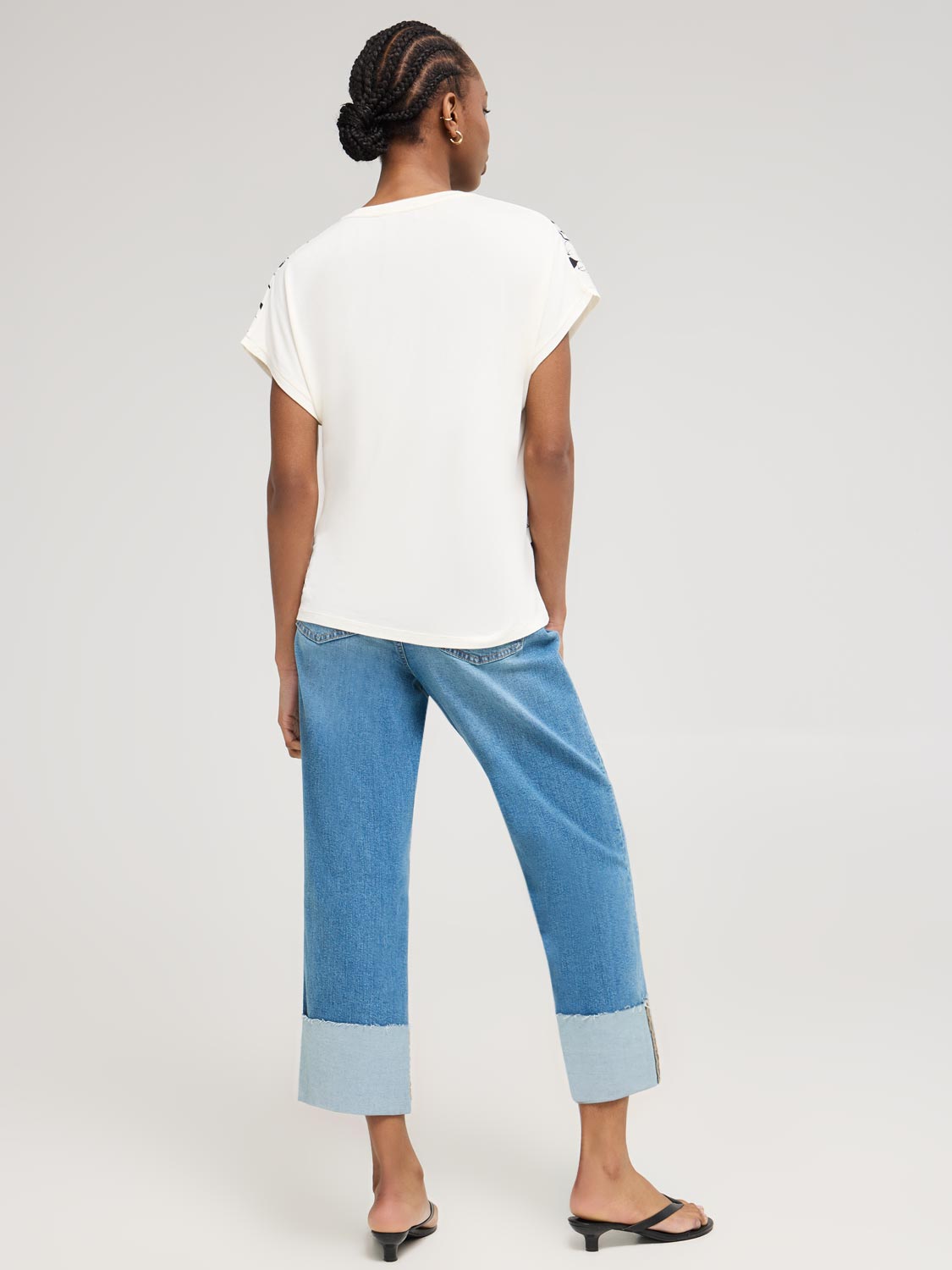 Satin Floral Border Print V-Neck Top