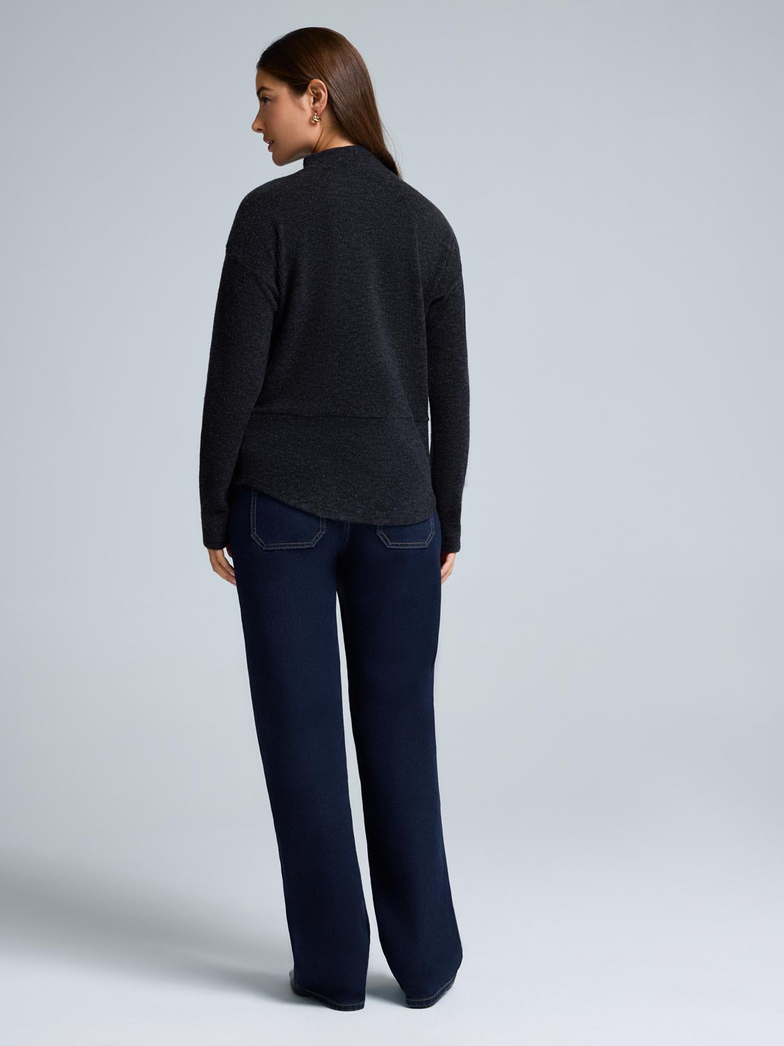 Button Detail Mock Neck Tunic Sweater