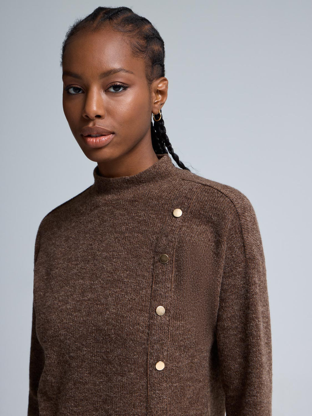Button Detail Mock Neck Tunic Sweater