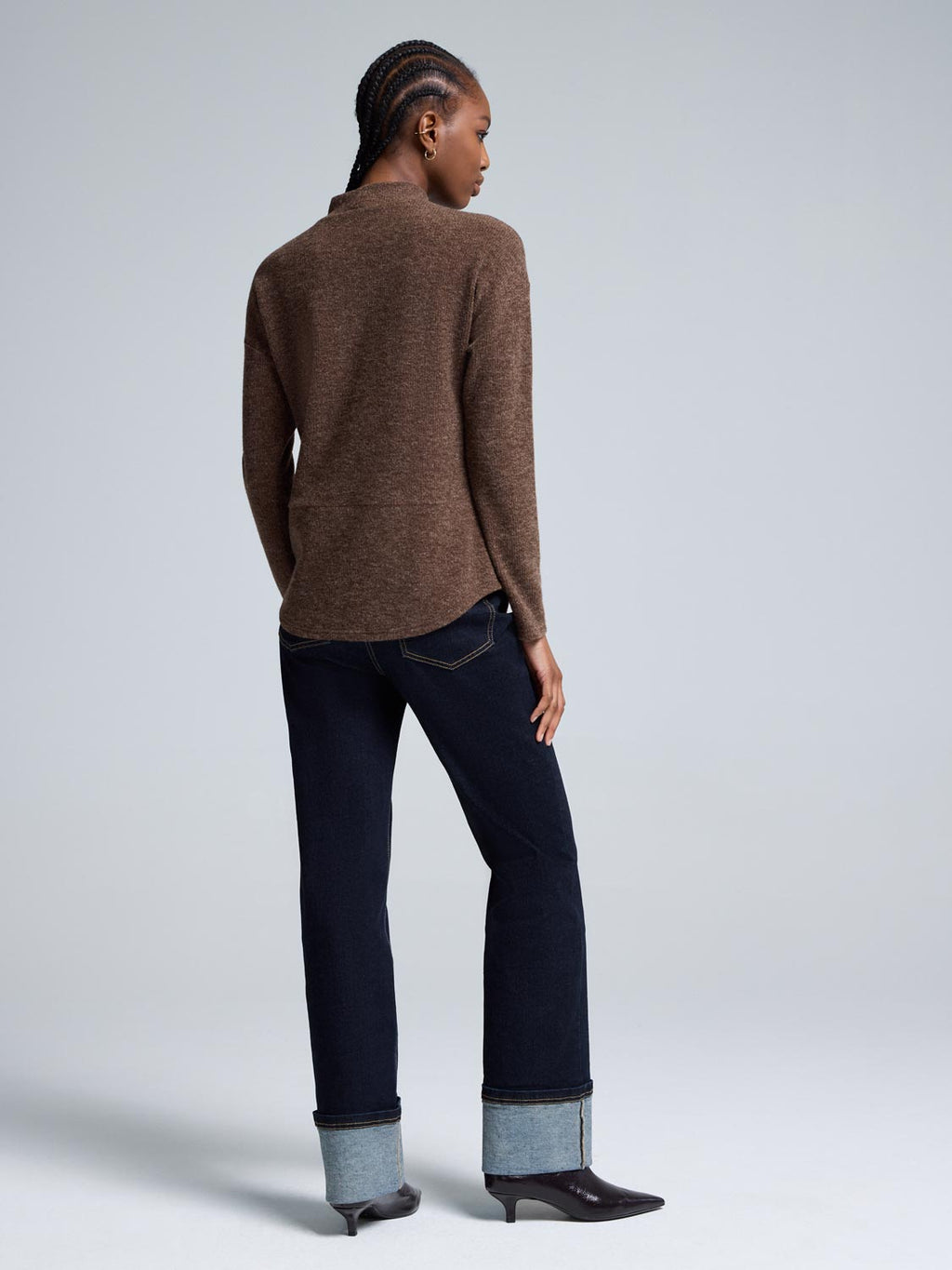 Button Detail Mock Neck Tunic Sweater