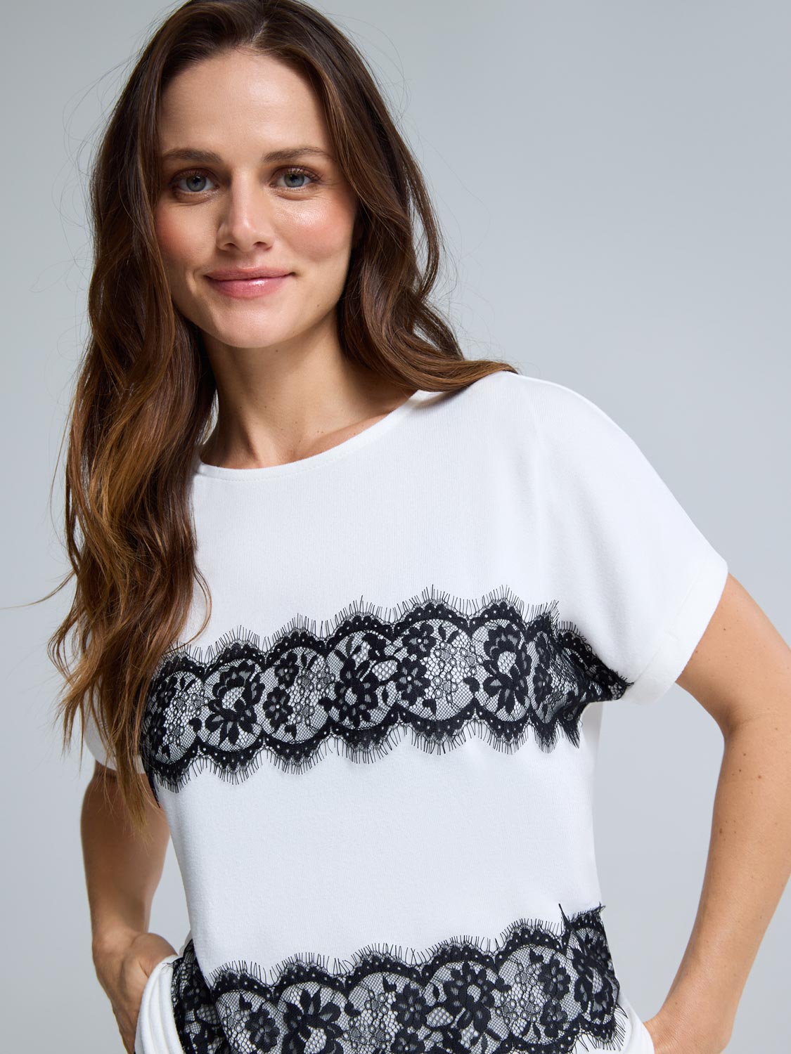 Cuffed Sleeve Lace Appliqu? Top