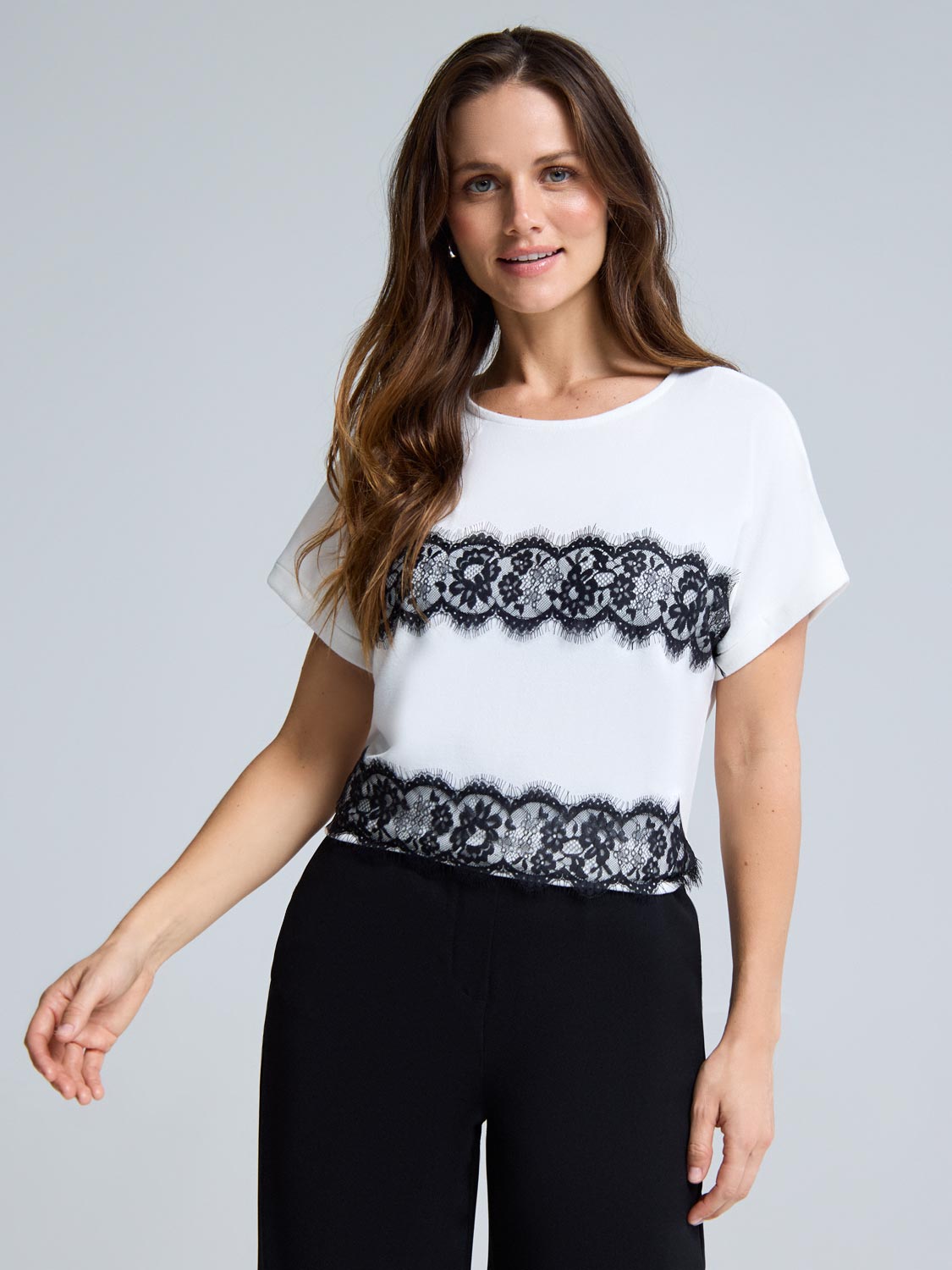 Cuffed Sleeve Lace Appliqu? Top