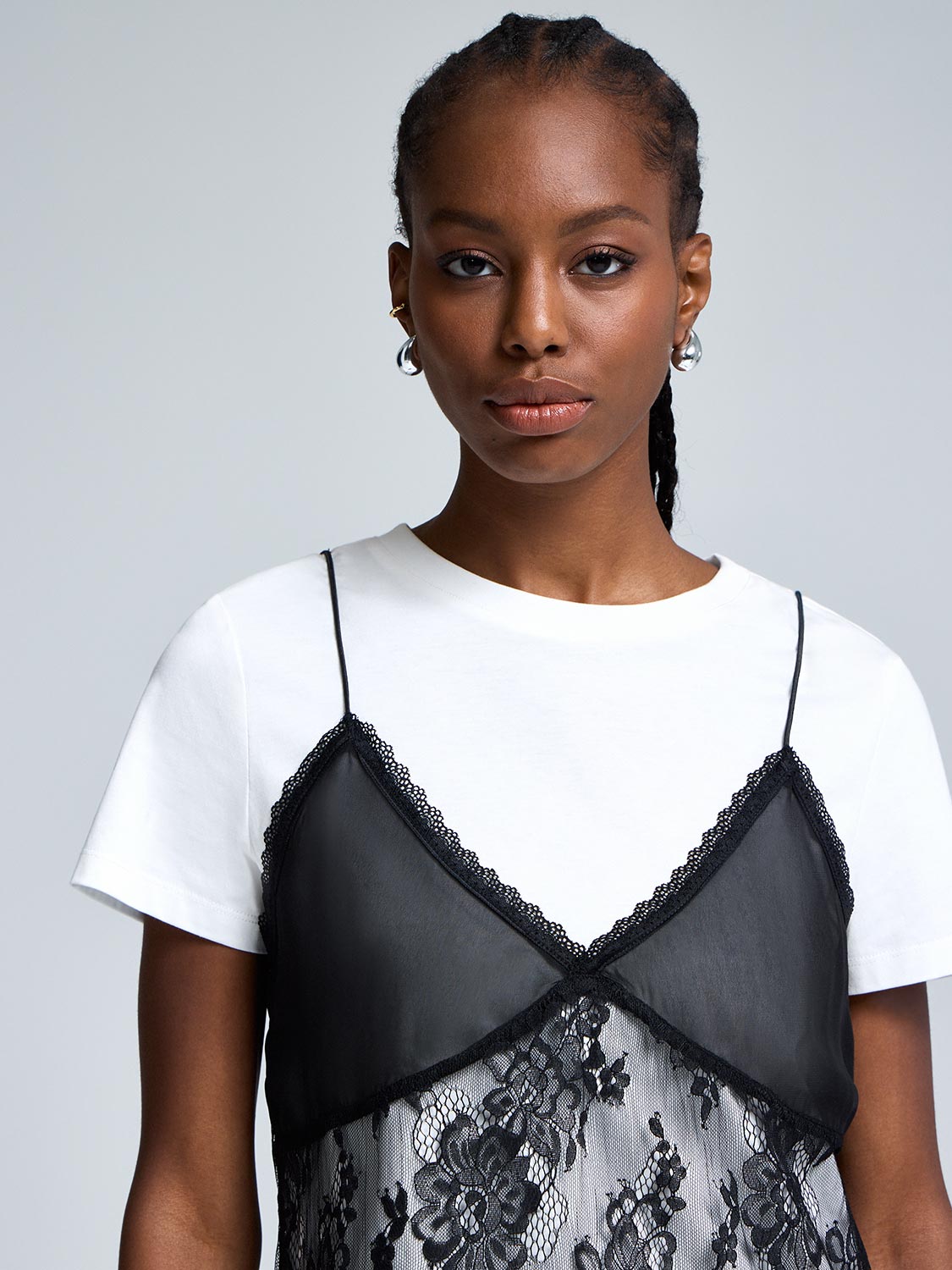 2-Fer T-Shirt With Lace Cami
