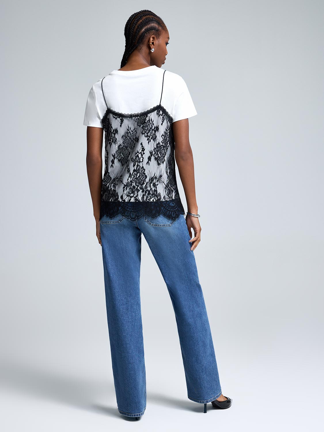2-Fer T-Shirt With Lace Cami