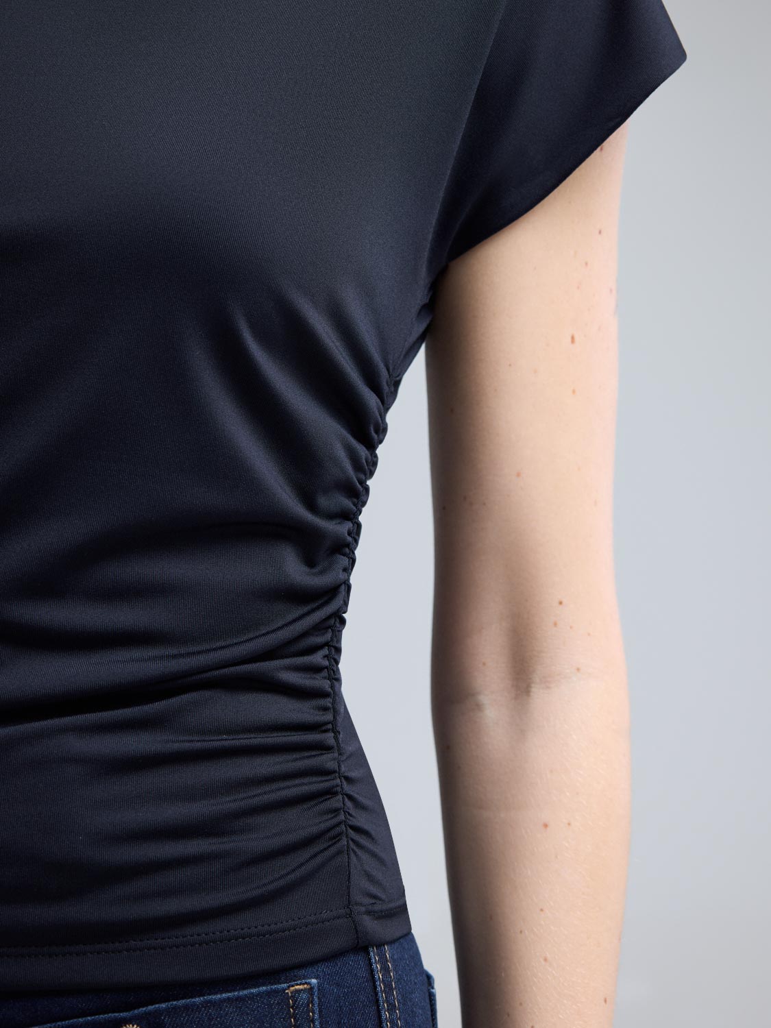 Double Layer Ruched Mock Neck Top