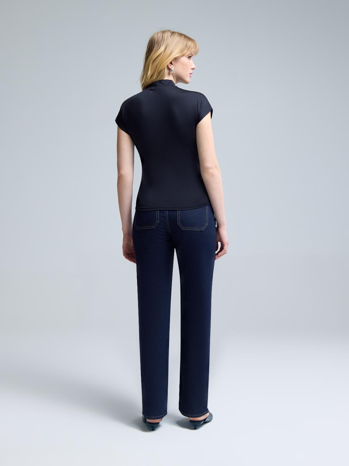 Double Layer Ruched Mock Neck Top