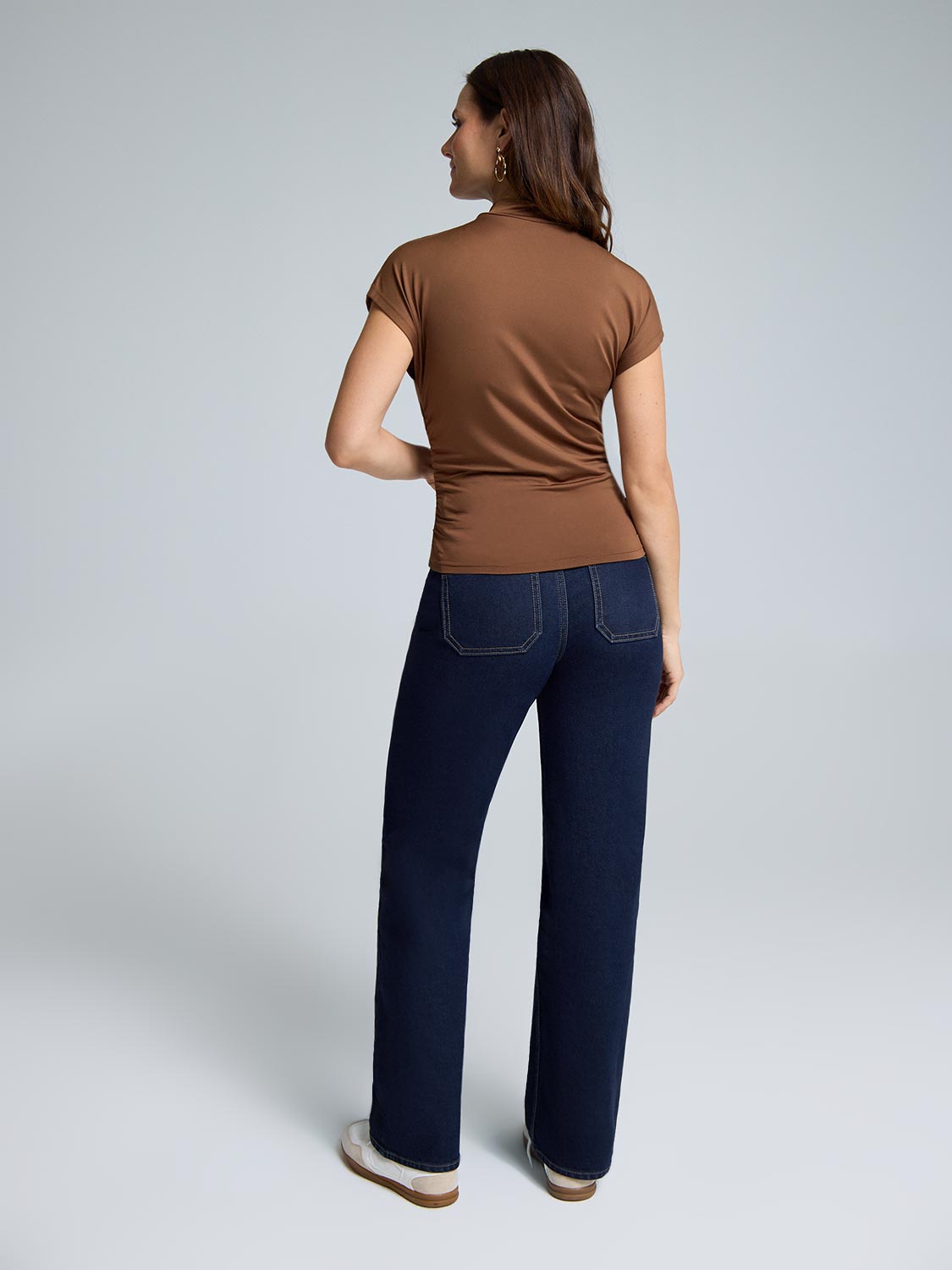 Double Layer Ruched Mock Neck Top