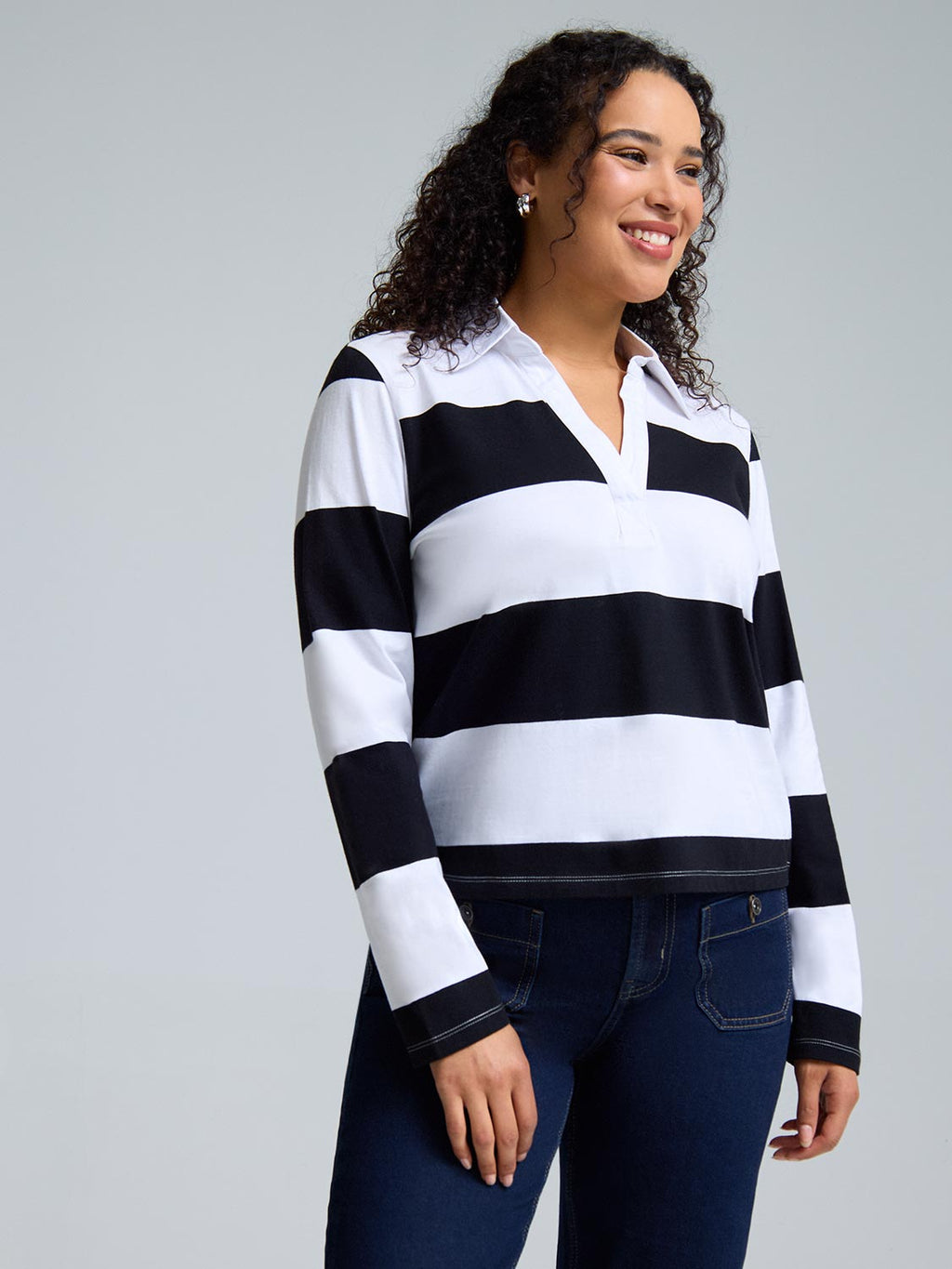 Johnny Collar Striped Top
