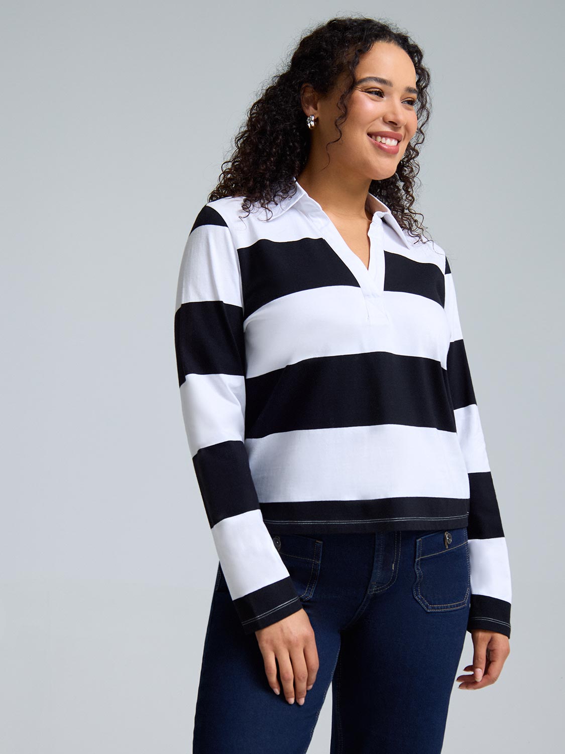 Johnny Collar Striped Top