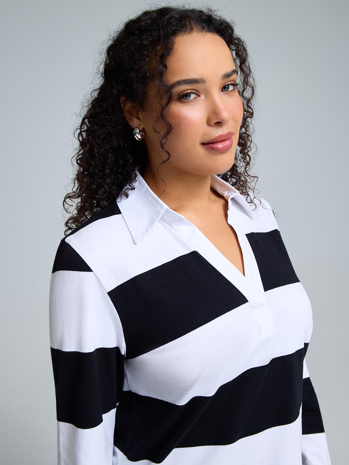 Johnny Collar Striped Top