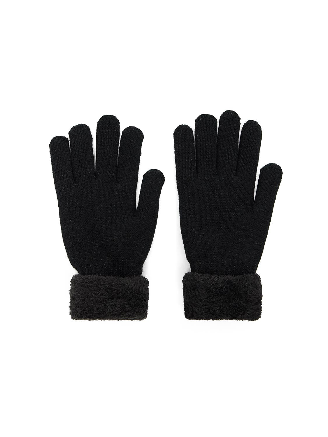Faux Fur Trim Knit Gloves