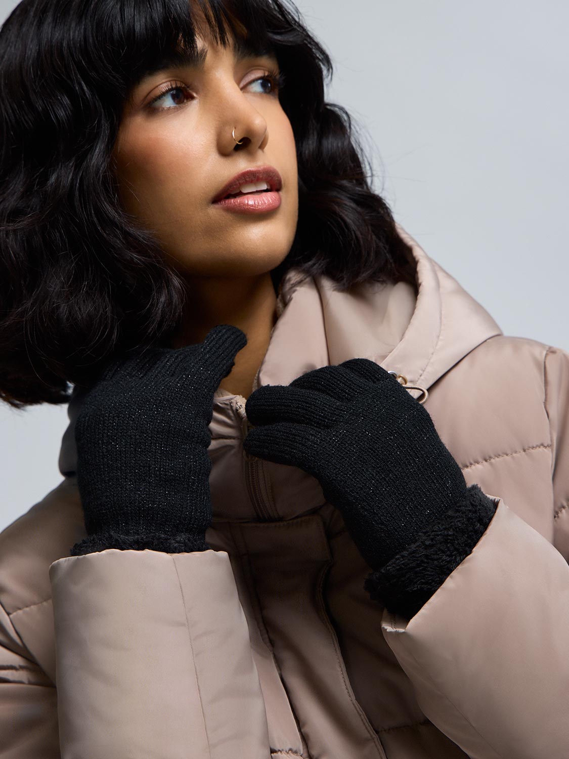 Faux Fur Trim Knit Gloves