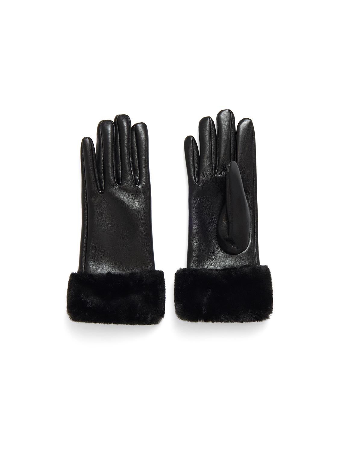 Faux Leather Gloves With Faux Fur