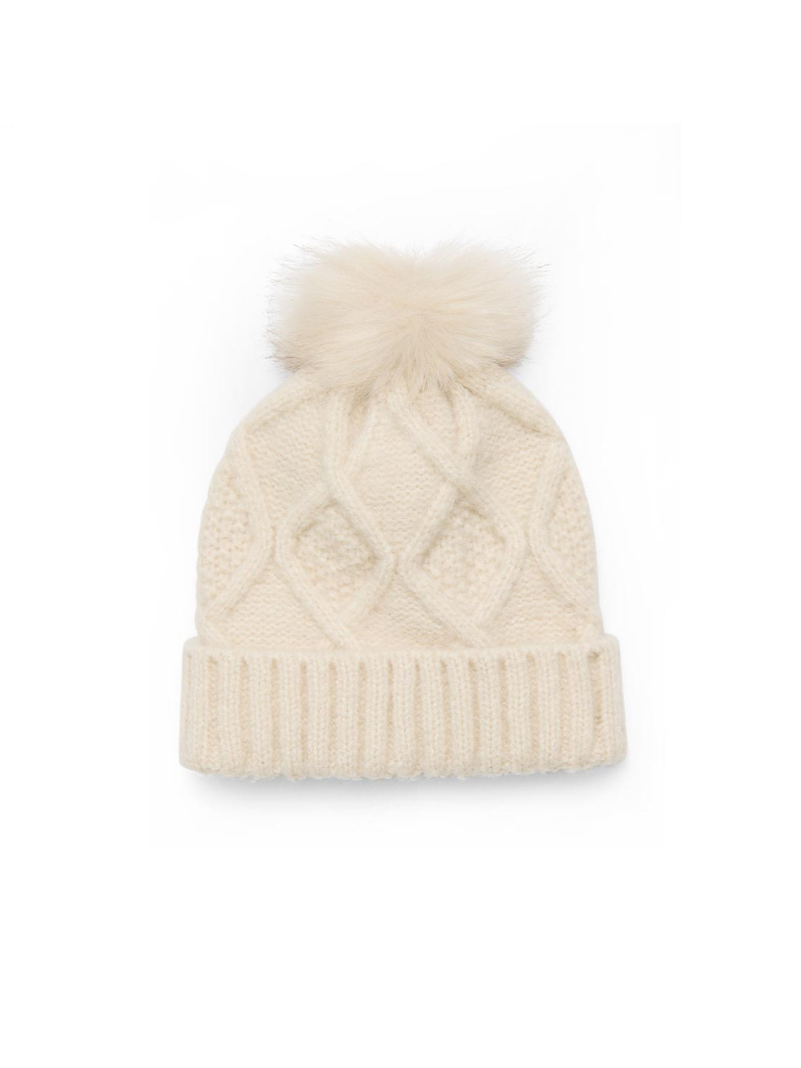 Cable Knit Hat With Faux Fur Pom Pom