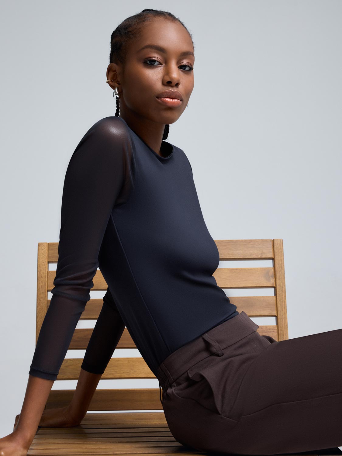 Mesh Sleeve Double Layer Top