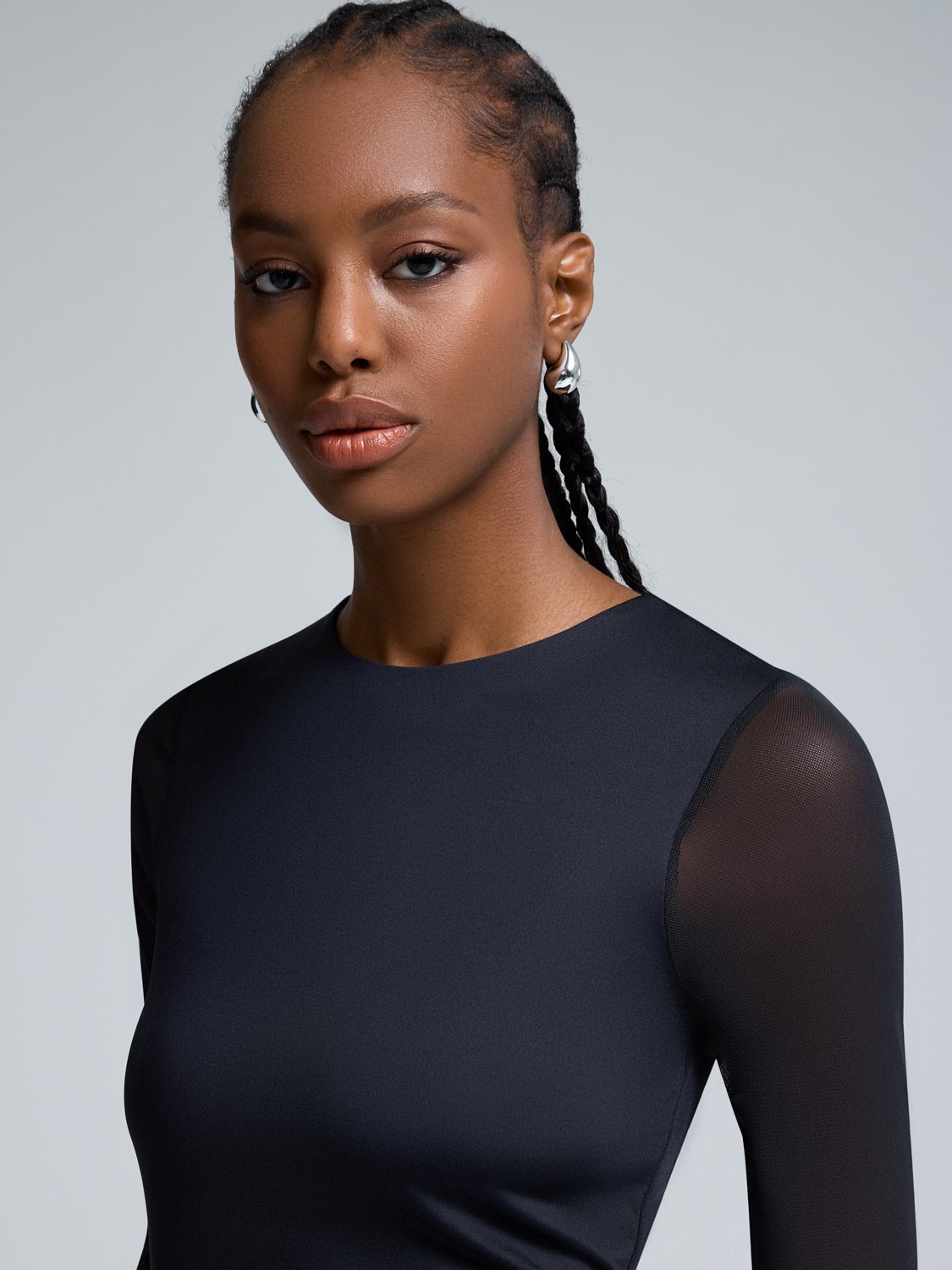 Mesh Sleeve Double Layer Top