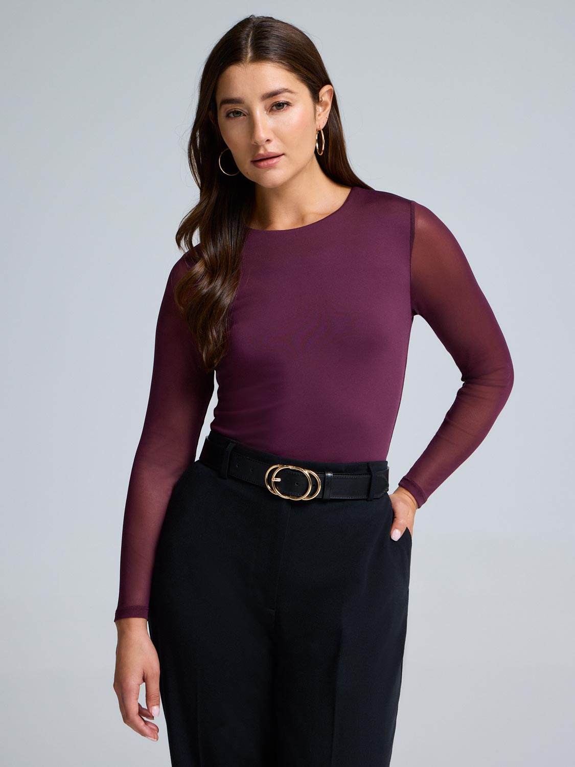 Mesh Sleeve Double Layer Top