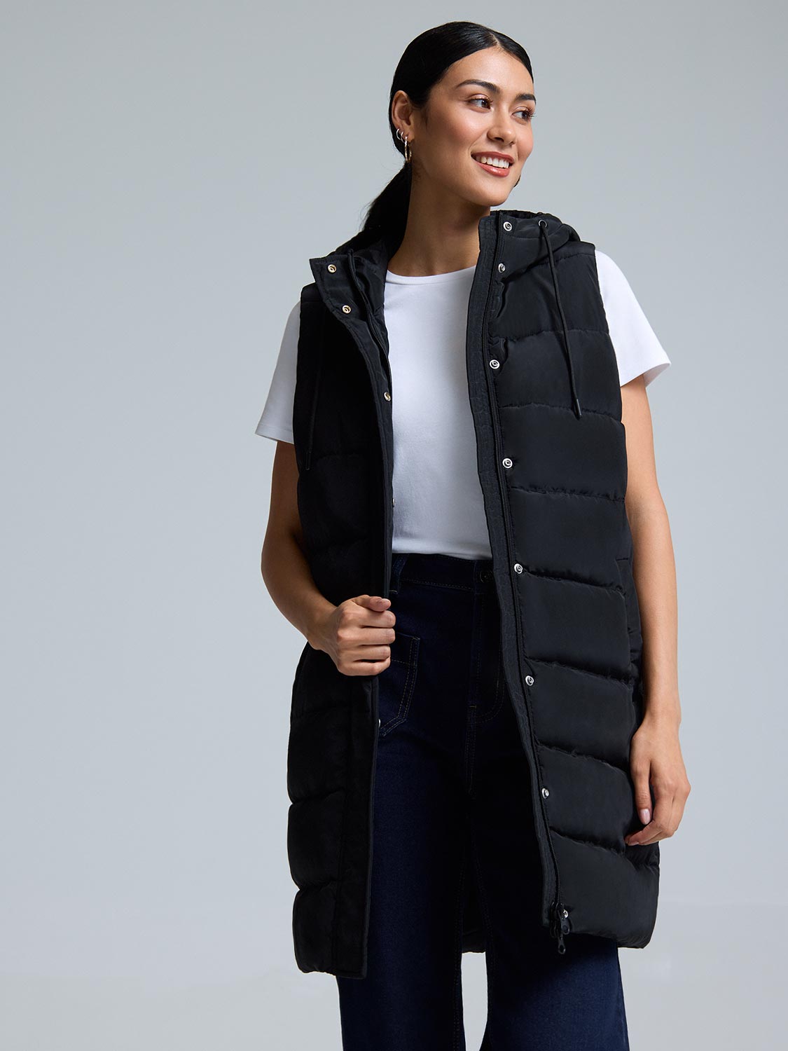 Long Hooded Puffer Vest