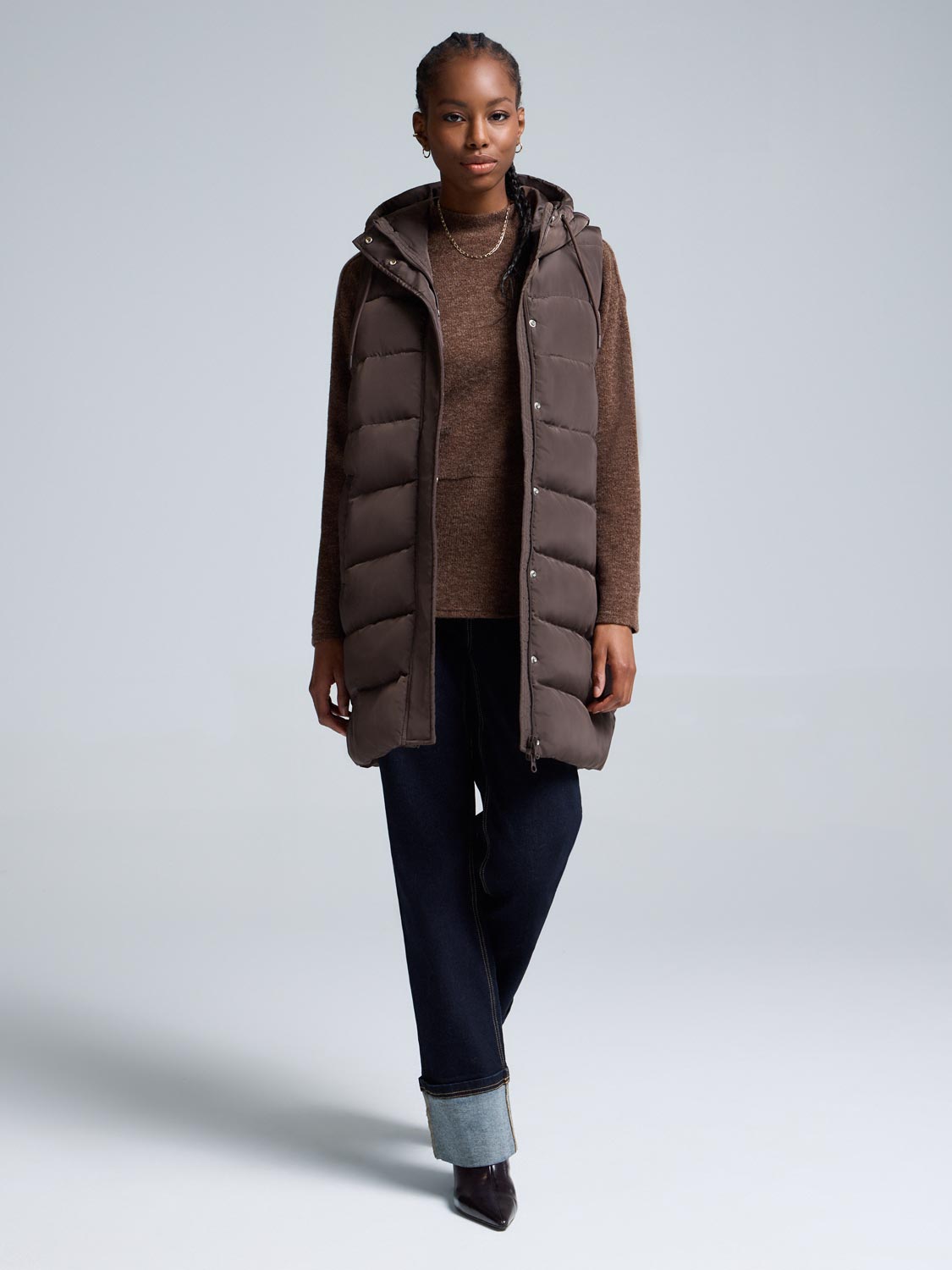 Long Hooded Puffer Vest