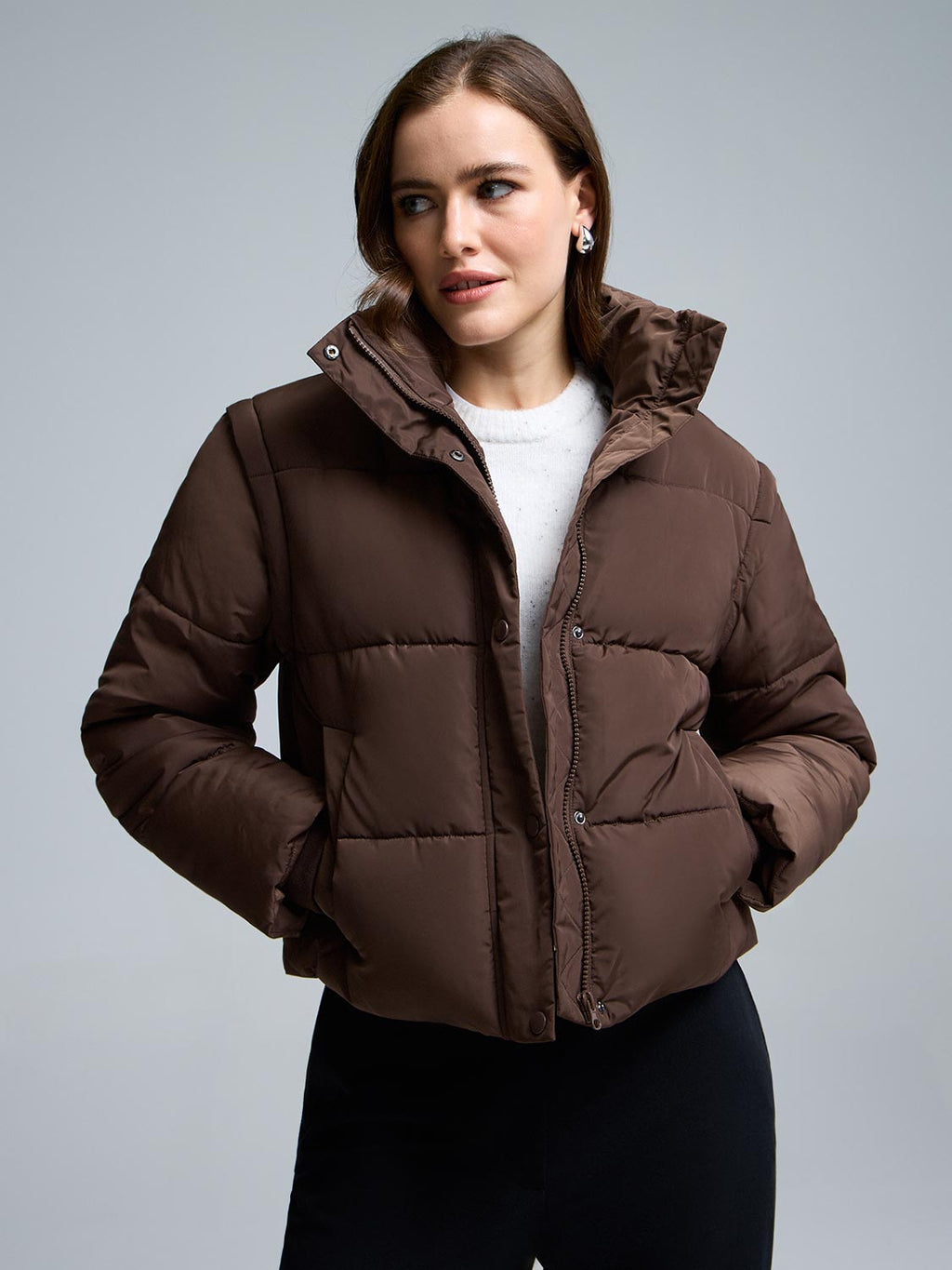 Short Puffer With Removable Sleeves