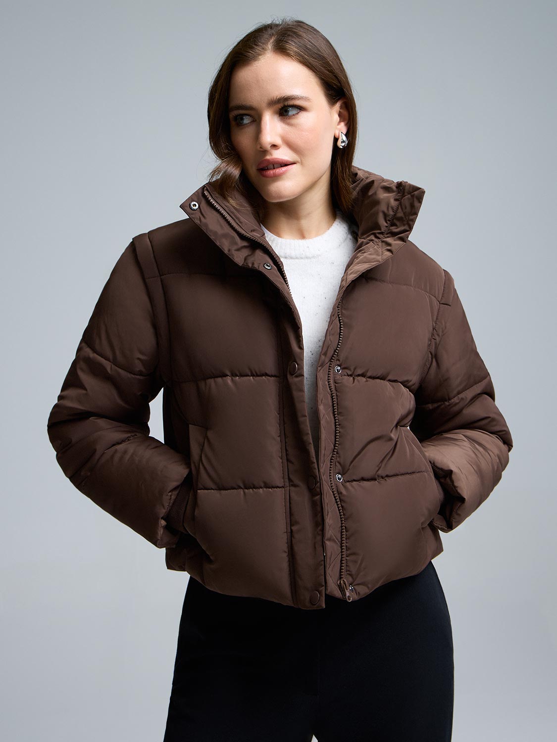Short Puffer With Removable Sleeves