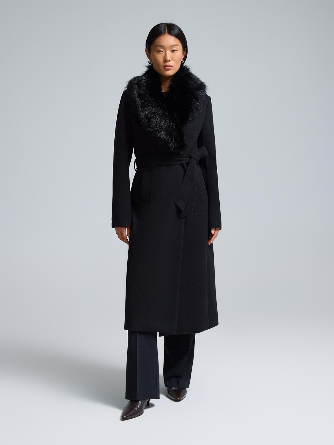 Faux Fur Collar Wrap Coat