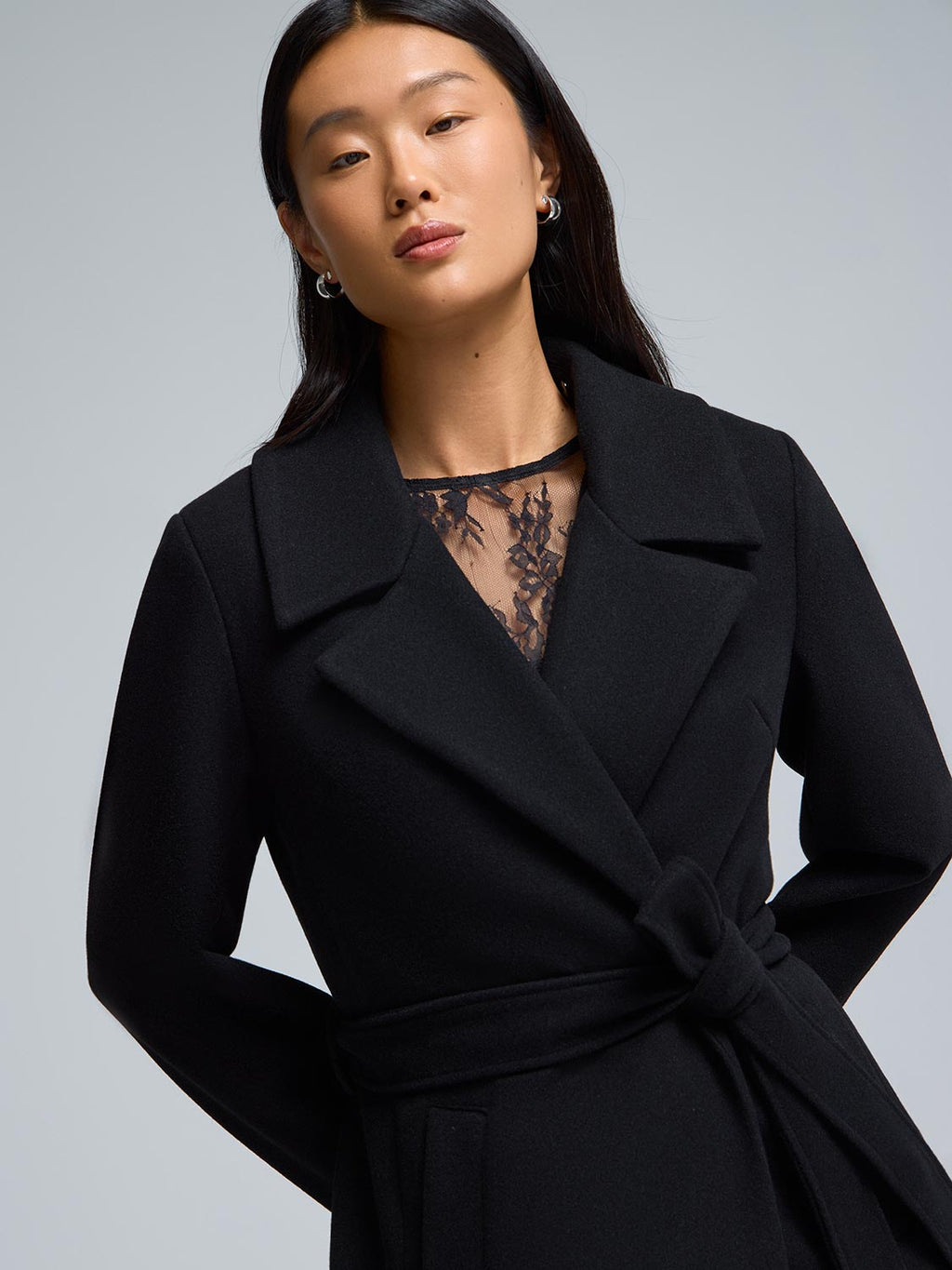 Faux Fur Collar Wrap Coat