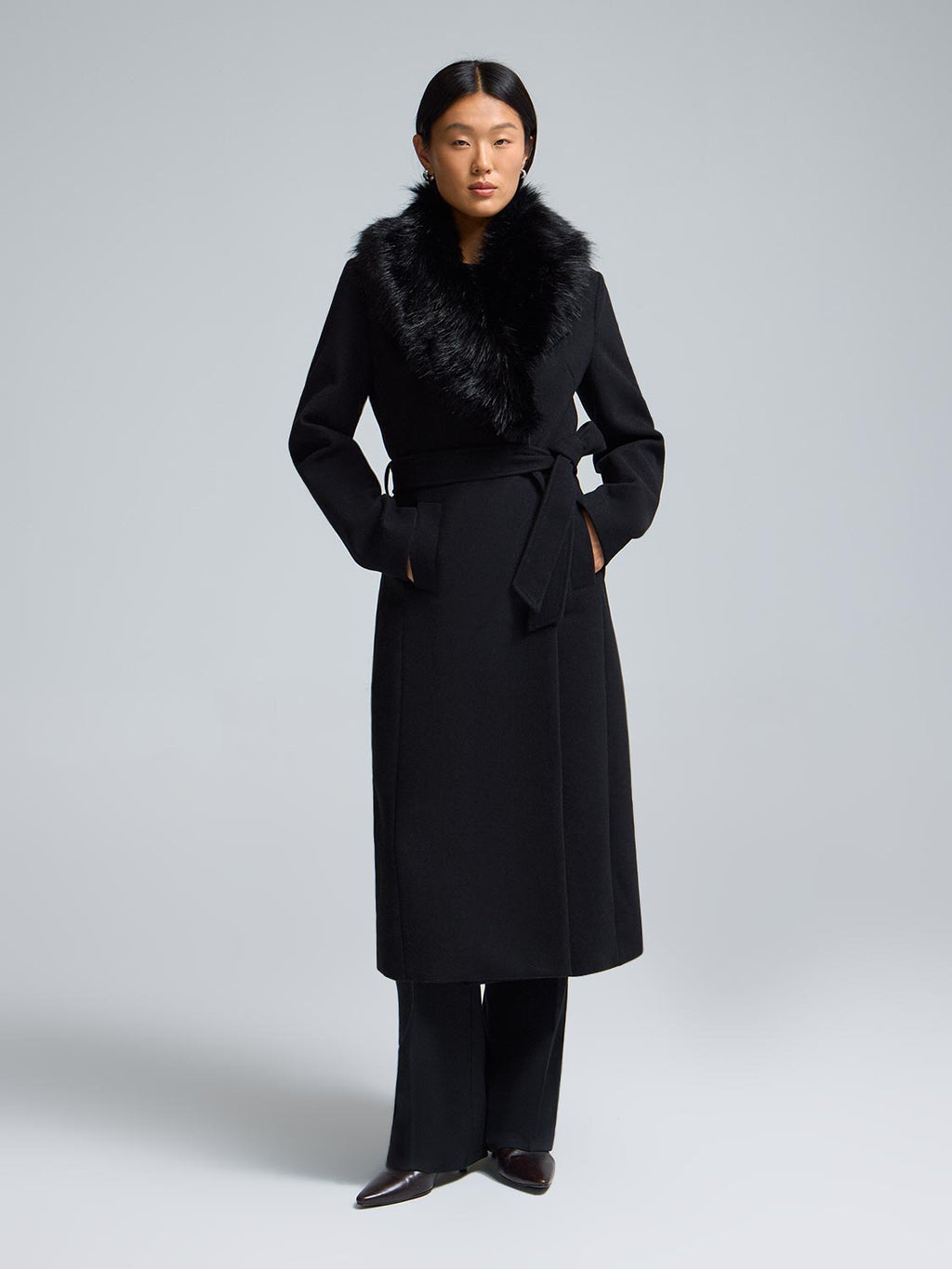 Faux Fur Collar Wrap Coat