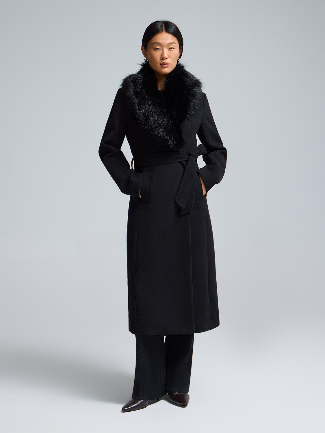 Faux Fur Collar Wrap Coat