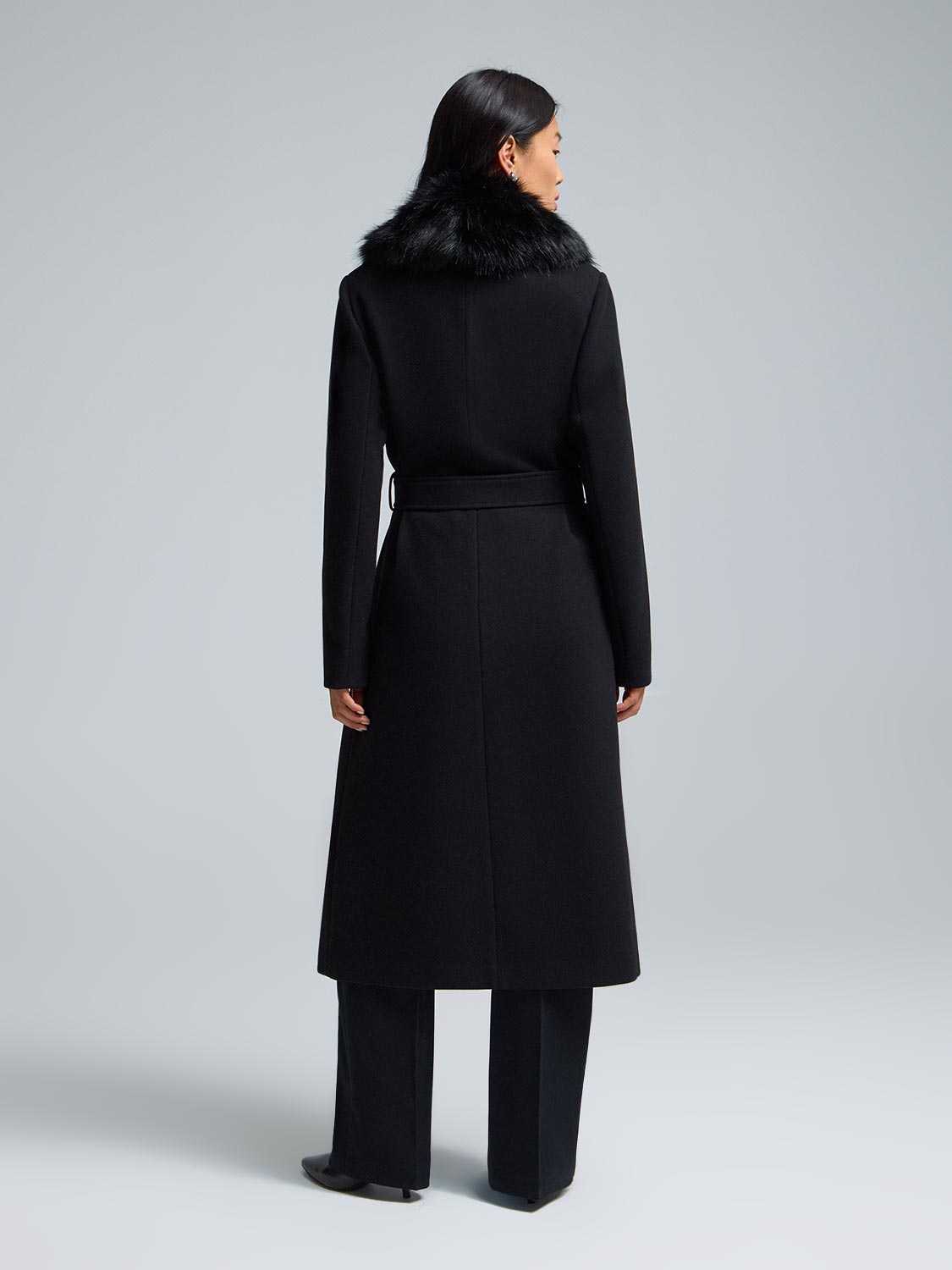 Faux Fur Collar Wrap Coat