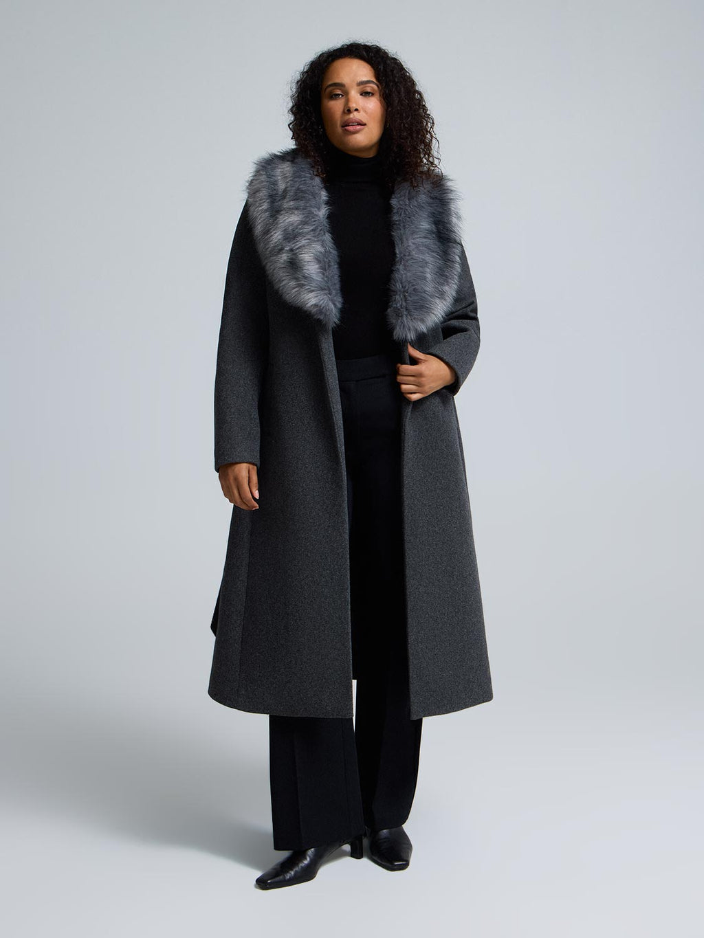 Faux Fur Collar Wrap Coat