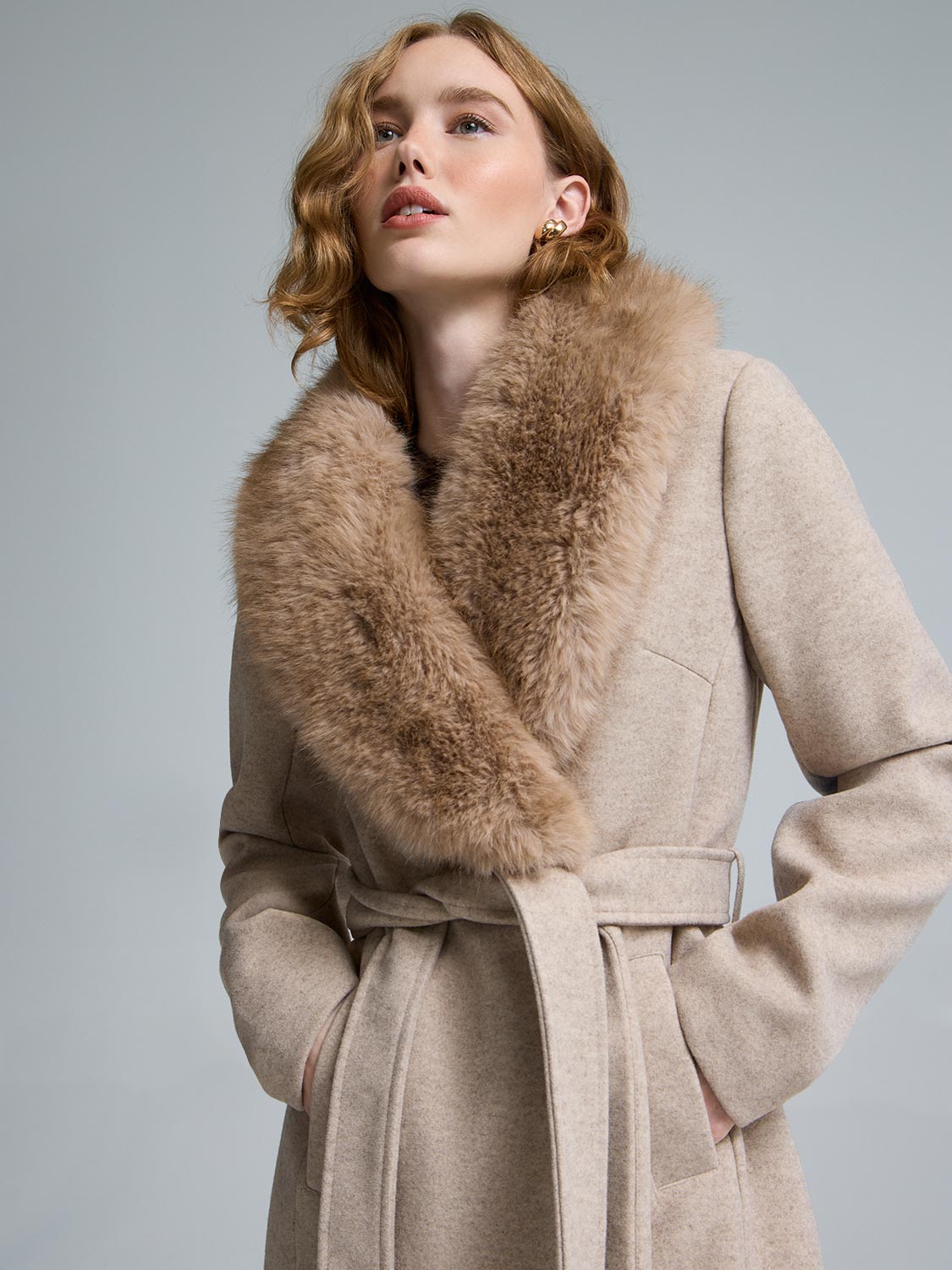 Faux Fur Collar Wrap Coat