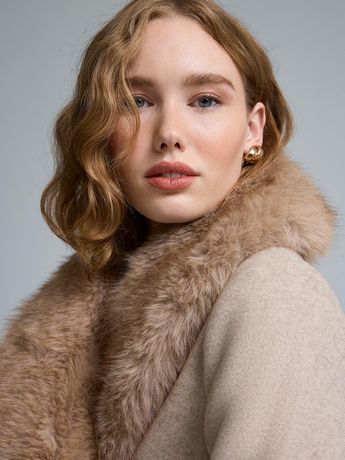 Faux Fur Collar Wrap Coat