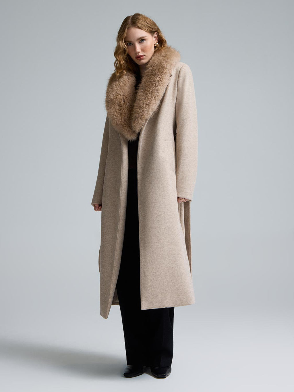 Faux Fur Collar Wrap Coat