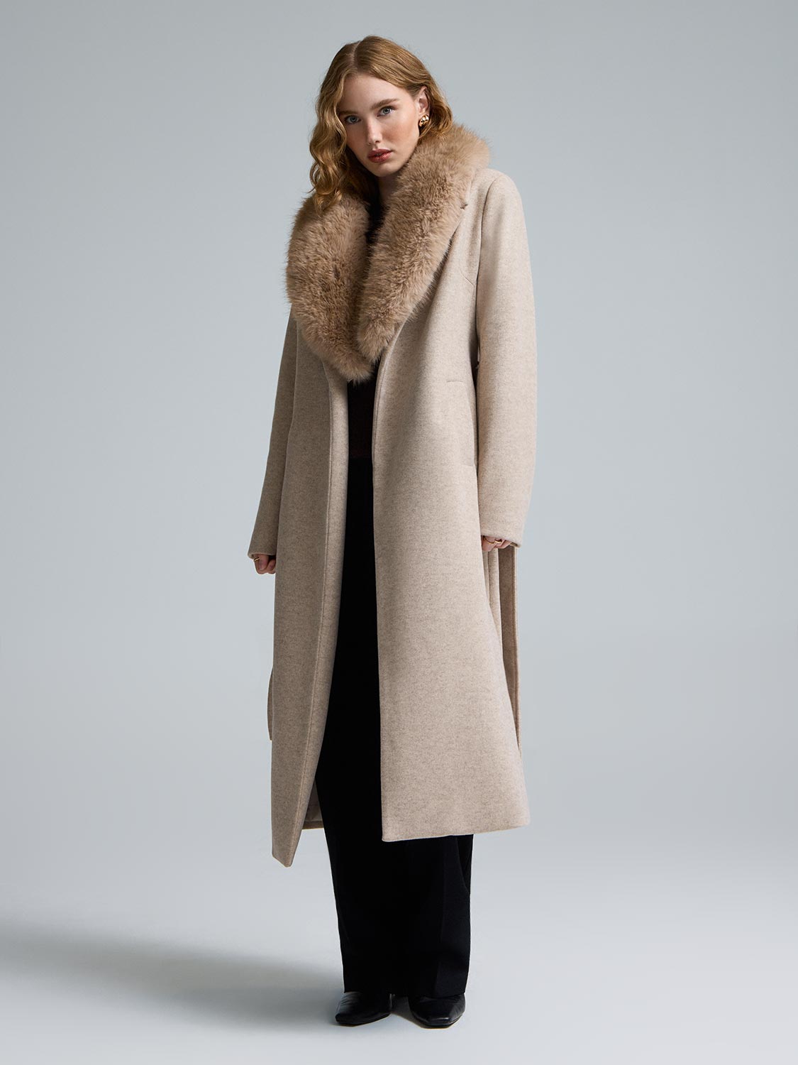 Faux Fur Collar Wrap Coat