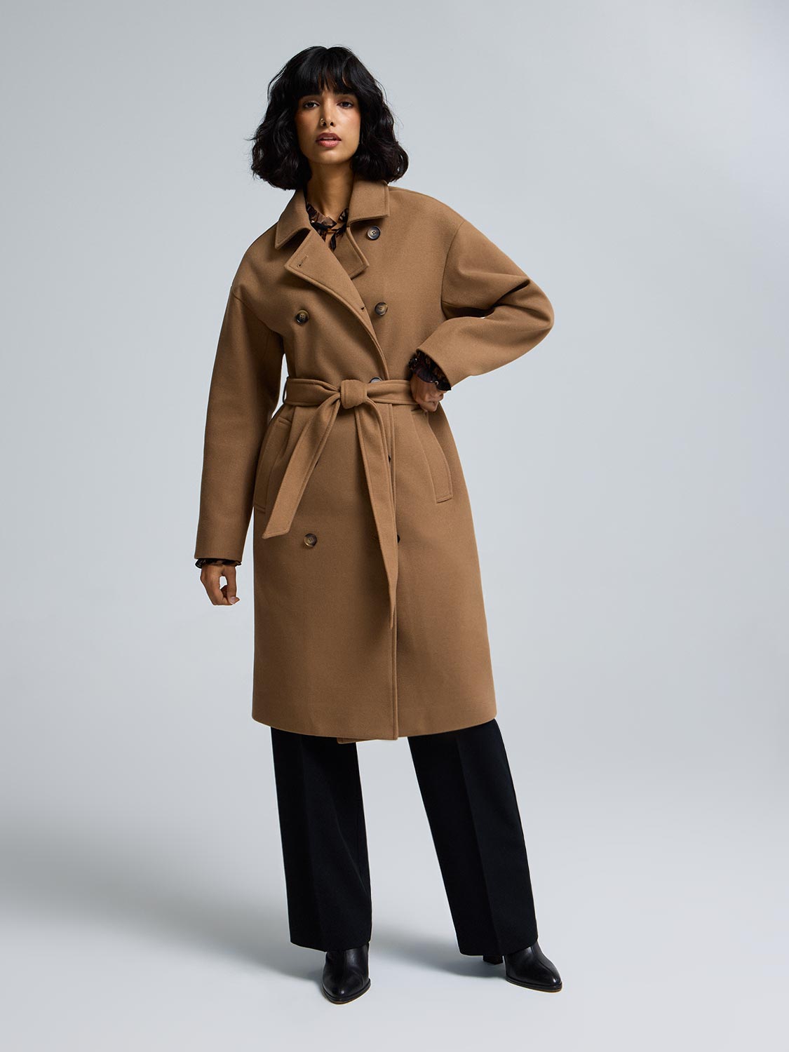 Faux Wool Trench Coat